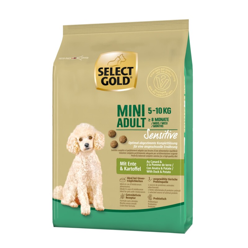 SELECT GOLD Sensitive nourriture sèche pour chien Mini Canard aux pommes de terre 1 kg