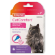 Beaphar CatComfort spot-on apaisant pour chats, mettant en vedette un chat gris duveteux et un texte sur le soulagement du stress et la technologie des phéromones.