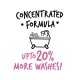 Illustration einer Badewanne mit Blasen und einem Wasserhahn, mit dem Text "KONZENTRIERTE FORMEL" und "BIS ZU 20% MEHR WÄSCHEN!"