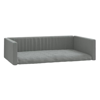 Graues Haustiersofa mit gepolsterter Basis und erhöhten Seiten, entworfen für Komfort und Stil.