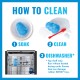 HOW TO CLEAN graphic: blue KONG toy - 1 SOAK (soapy bowl), 2 CLEAN (brush and suds), 3 DISHWASHER* (top rack; no heated drying).