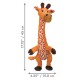 Orange plush giraffe pet toy with spotted belly and brown hooves; shows measurements 17.75 / 45 cm and 4.25 / 10.8 cm