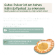 Hundeergänzungsmittel-Pulver auf Deutsch, das einen hohen Nährstoffgehalt mit Schwerpunkt auf Glycosaminoglykanen und Omega-3 & -6 für die Gelenkgesundheit zeigt.