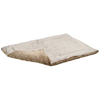 Eine weiche, umkehrbare Haustierdecke mit einem karierten Muster auf der einen Seite und plüschigem Fell auf der anderen, ideal für den Komfort von Haustieren.