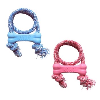 Puppy Goodie Bone with rope XS blue/pink