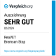 Auszeichnung für ReaVET Bremsen Stop, bewertet mit 'SEHR GUT' von vergleich.org für 02/2024, mit einem Link zur Produktseite.