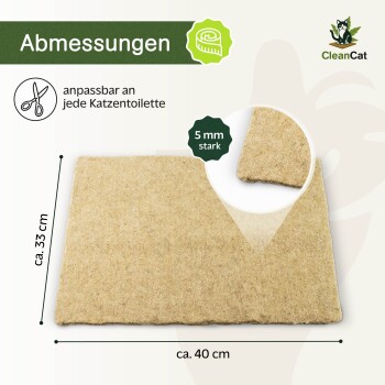 Beige rechteckige Katzenstreumatte, ca. 40x33 cm, 5 mm dick, anpassbar für jede Katzentoilette, CleanCat-Logo sichtbar.