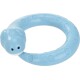 Light blue rubber pet toy shaped like a snake, featuring a textured surface and a round head with two nostrils.