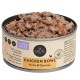Dosenfutter für Katzen mit dem Etikett "Chicken Bowl" mit Huhn und Gemüse, mit der Marke "puja cat" und dem Text "KATZE ADULT."