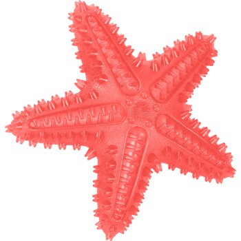 Jouet à mâcher en caoutchouc rouge en forme d'étoile de mer avec de petites excroissances pointues et des rainures texturées.