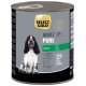 Select Gold Adult Pure Hundefutterdose mit Wildgeschmack, getreidefreie Rezeptur, 800g, mit Bild eines schwarz-weißen Hundes.