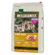Ein 4 kg Sack Real Nature Wilderness Junior Hundefutter mit einer 'Pure Duck'-Formel, mit Bildern von zwei Wölfen und einer Ente auf der Vorderseite.