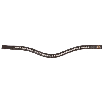Brauner Leder-Hundehalsband, verziert mit einer Reihe funkelnder Strasssteine, mit einem dekorativen Metallschild an einem Ende.