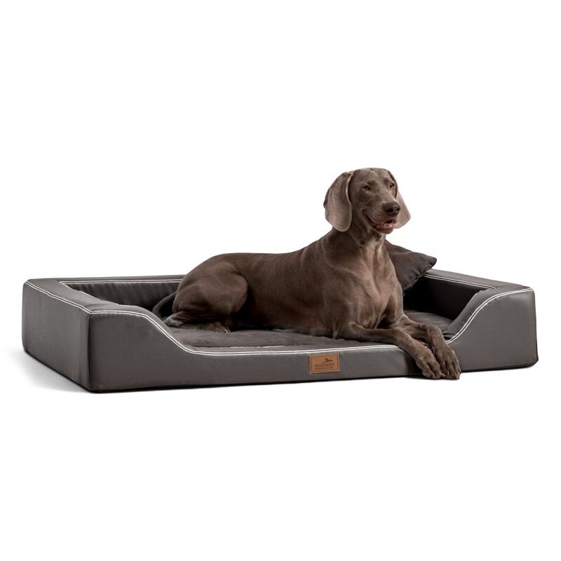 Tierlando ® Orthopädisches LUXUS-Hundebett MELODY LATEX Soft Kunstleder Velours schwarz/ graphit 85 cm, 22 cm, 60 cm