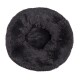 Rundes, flauschiges schwarzes Haustierbett mit einer weichen Textur, entworfen für Komfort und Entspannung.