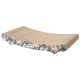 A curved cat scratching pad with a natural woven surface and a colorful floral design featuring tropical leaves and pink flowers, labeled "AniOne."