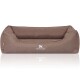 Braunes Hundebett mit plüschigem Design, mit dem Logo "KNUFFELWUFF" in Weiß auf der Vorderseite.