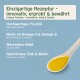 Löffel voll gelber Flüssigkeit, der ein einzigartiges Haustier-Supplement mit Fischöl, Omega-3, Omega-6, MSM, Zink und Biotin zeigt.