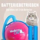 Pinkes „Modern CAT“-elektronisches Kugelspielzeug mit blauem Griff, graue Katze, zwei AA-Batterien; Text: „BATTERIEBETRIEBEN“.