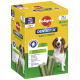 Pedigree Dentastix Daily Fresh Hundeleckerlis in einer großen Packung mit 28 Stück, mit einem Hund und grünen Zahnpflegekauen, mit aufgelisteten Gesundheitsvorteilen.