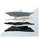 Schichtmaterialien mit unterschiedlichen Texturen und Farben, einschließlich Grau, Beige und Schwarz, durchsetzt mit Wassertropfen.