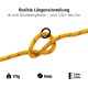 Gelbe verstellbare Haustierleine mit Knotensystem, von 1,5 m bis 3 m messend, mit einer Dicke von 8 mm und einem Gewicht von 175 g.