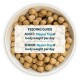 Bowl of pet food pellets with a feeding guide overlay: "ADULT: 10g per 1kg of body weight per day; SENIOR: 8g per 1kg of body weight per day."