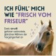 Nahaufnahme eines Pferdes mit glänzender Mähne und dem Text: "ICH FÜHL' MICH WIE 'FRISCH VOM FRISEUR'" zur Förderung von nimo® für gesunde Mähnen.
