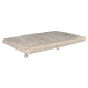 Ein weiches, rechteckiges Haustierbett in hellem Beige, mit einer plüschigen Oberfläche und Metallringen an den Ecken zur Befestigung.