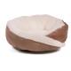 Gemütliches rundes Haustierbett mit einem plüschigen cremefarbenen Innenraum und einem weichen braunen Außenbereich, das für Komfort und Entspannung entworfen wurde.