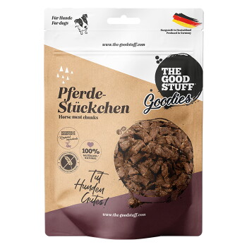Tüte 'The Good Stuff Goodies' Pferde-Stückchen Hundeleckerlis – Pferdefleisch-Stückchen, 100% natürlich, hergestellt in Deutschland.