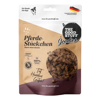 Tüte 'The Good Stuff Goodies' Pferde-Stückchen Hundeleckerlis – Pferdefleisch-Stückchen, 100% natürlich, hergestellt in Deutschland.