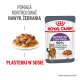 Torebka karmy dla kotów Royal Canin Appetite Control z talerzem mokrej karmy, z grafiką kota i tekstem o kontrolowaniu nawyków żebrania.