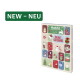 Kartonowy kalendarz adwentowy MultiFit „Merry Christmas” z ponumerowanymi świątecznymi ikonami i zieloną etykietą „NEW - NEU”.