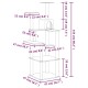 Katzenbaumdiagramm mit in Zentimetern und Zoll beschrifteten Abmessungen, das mehrere Ebenen, ein würfelförmiges Versteck und eine hohe Sitzgelegenheit zeigt.