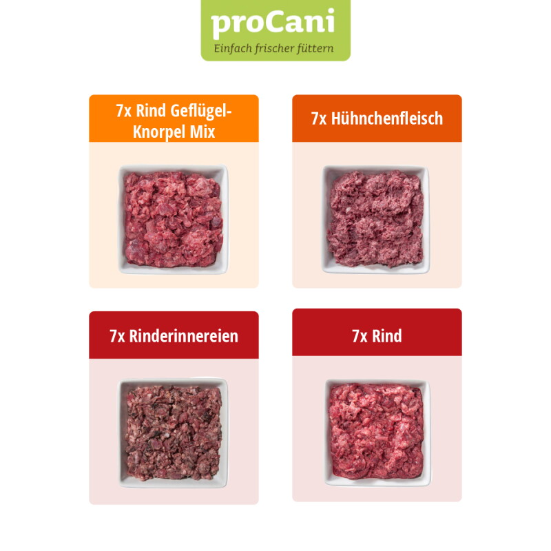 ProCani BARF-Paket pur Rind und Geflügel Sort. 28x500 g