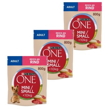 Purina ONE Mini Adult Reich an Rind 3×800 g