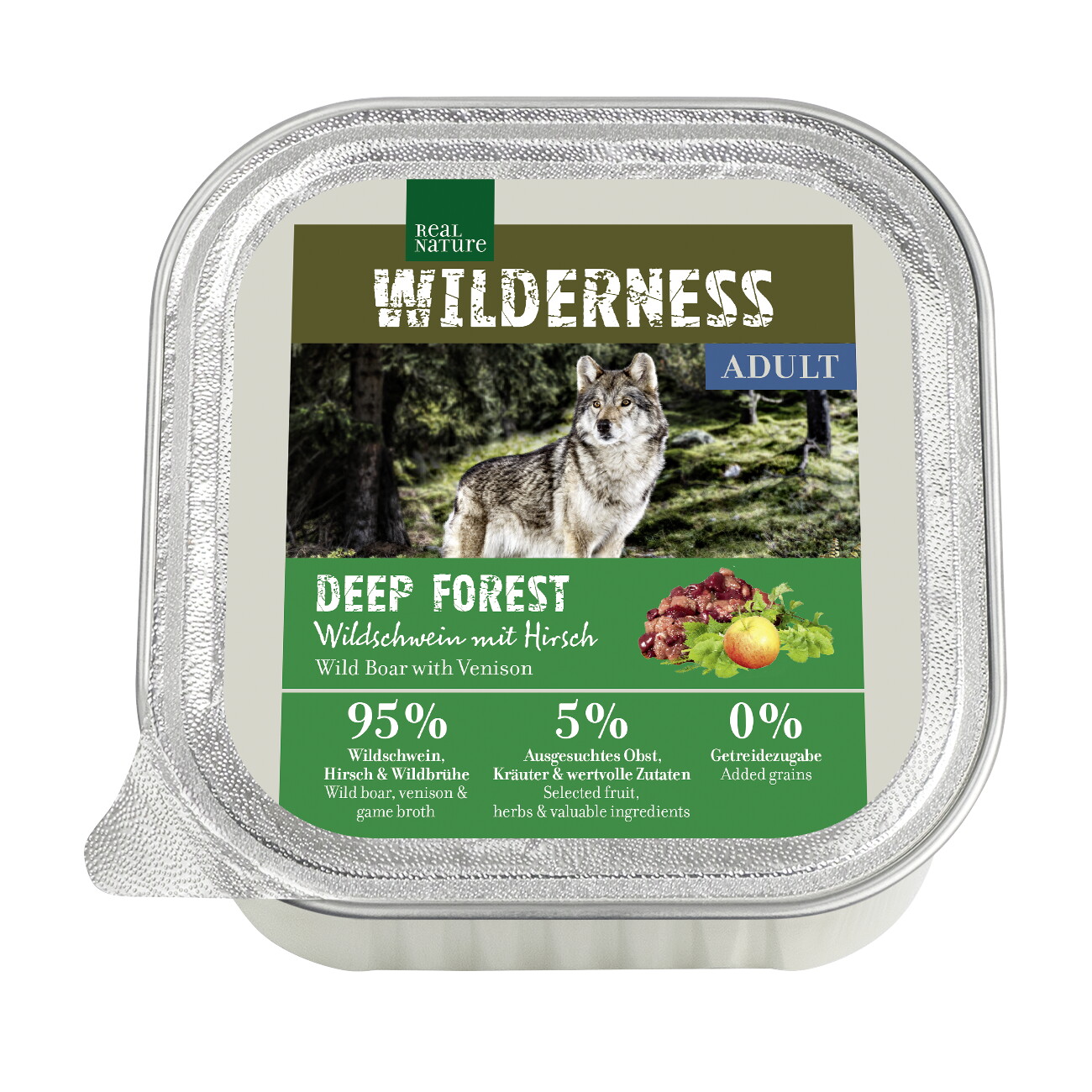 REAL NATURE WILDERNESS Nassfutter Hund, Adult, Deep Forest, Wildschwein mit Hirsch 16x100 g