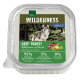 Tierfutterbehälter mit der Aufschrift "Wilderness Deep Forest" mit einem Wolf, der "Wildschwein mit Wildfleisch" angibt, 95% Wildschwein, 5% Früchte/Kräuter, 0% Getreide.