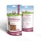 Premium gefriergetrocknete Kaninchenfleisch-Hundeleckerlis in einer wiederverschließbaren Verpackung, mit deutschem Text und einem klaren Fenster, das das Produkt zeigt.