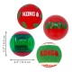 Four KONG brand dog balls in red, green, and multicolor with size dimensions 2.5" / 6.3 cm shown.