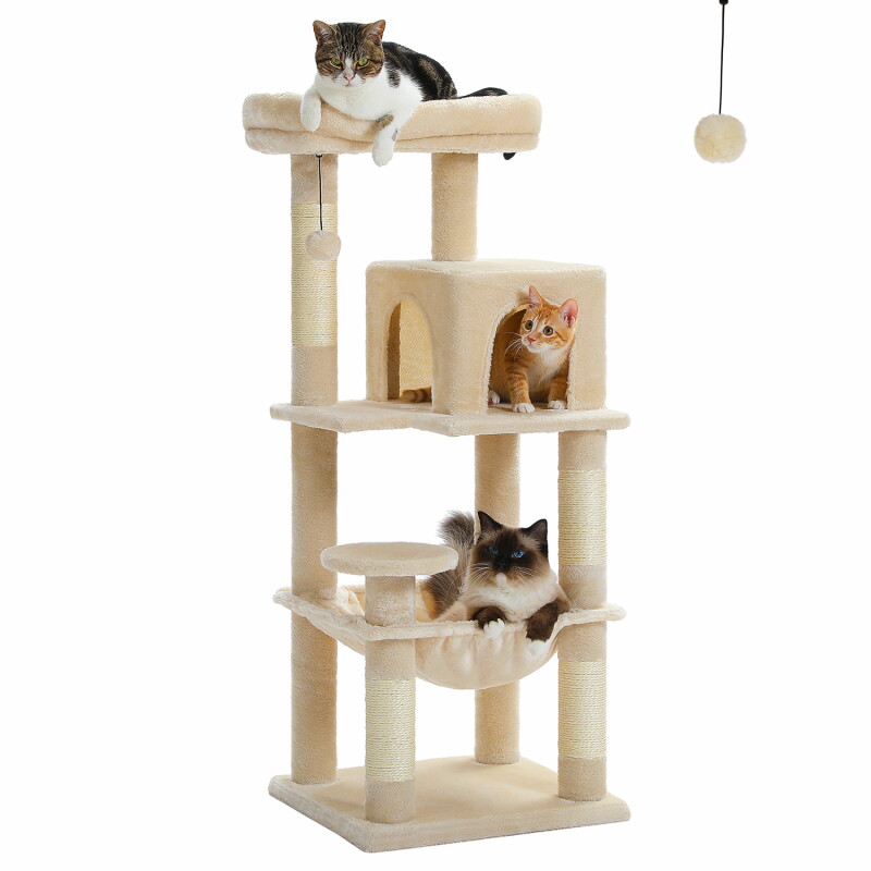 Pawz Road 116 cm Kratzbaum für 2-3 Katzen mit Hängematte beige