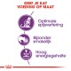 Afbeelding ter promotie van kattenvoer met tekst: "Geef je kat voeding op maat" en iconen voor spijsvertering, smaak en energie.