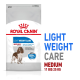 Royal Canin Light Weight Care Hundefuttertüte mit einer Illustration eines mittelgroßen Hundes und Text: "Hilft, Gewichtszunahme zu begrenzen" und "80% Erreichtes gesünderes Gewicht."