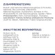Verpackung für Haustierfutter mit deutschem Text, der Zutaten, Nährwertanalyse und Vitamingehalt detailliert, einschließlich Huhn und präbiotischer Mischung.
