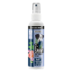 Eine weiße Sprühflasche mit der Aufschrift "Z-SPRAY" und einem blauen Herzdesign, das mit haustierbezogenen Symbolen verziert ist, vor einem hellblauen Hintergrund.