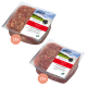 Zwei Packungen proCani Hundefutter, beschriftet mit "Rind Select" und "Rind Vital", jede enthält Rindfleisch, mit insgesamt 25 Portionen.