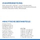 Tiernahrungszutaten- und Nährstoffinformationsdiagramm auf Deutsch, das die Zusammensetzung und analytischen Komponenten, einschließlich Protein und Vitamine, detailliert.
