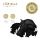 Schwarzes Pferd mit einer weißen Blesse auf schwarzem Hintergrund. Text lautet "FÜR ALLE PFERDERASSEN" mit Dosierung und Eignungsstempel für Fohlen und Stuten.