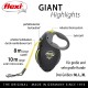 Flexi Giant ausziehbare Hundeleine in Schwarz mit neon-gelbem Band, entworfen für große Hunde, mit ergonomischem Griff und robustem Bremssystem.